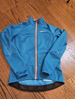 Craft Teal-Blue Women's Zip-Up Active Jacket with Neon Orange Pink Zipper